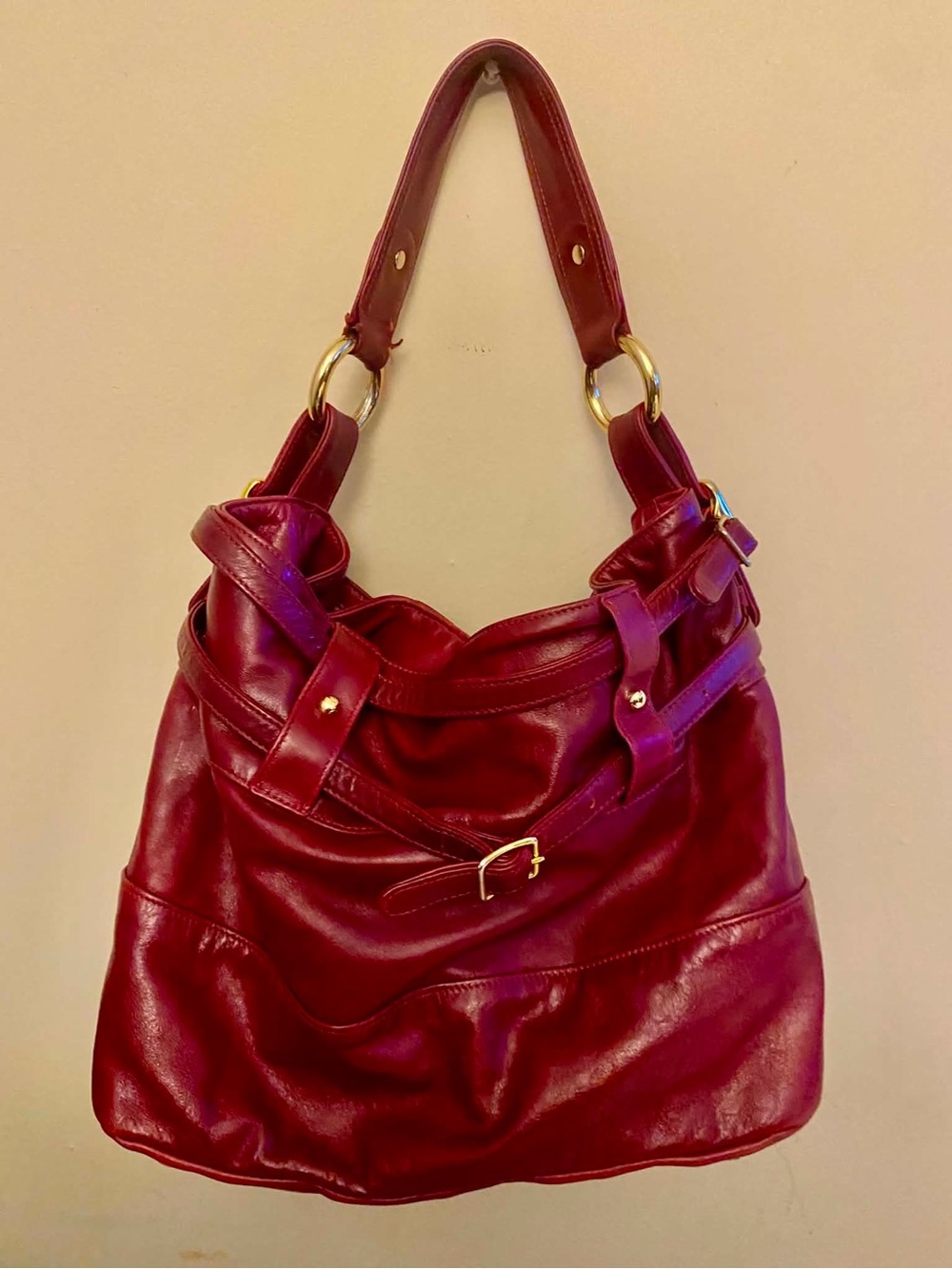 Rebecca Minkoff Red-to burgundy-Leather Shoulder Bag with Gold Hardware